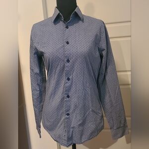 Express Men's Blue Micro-Dot Dress Shirt XS Slim